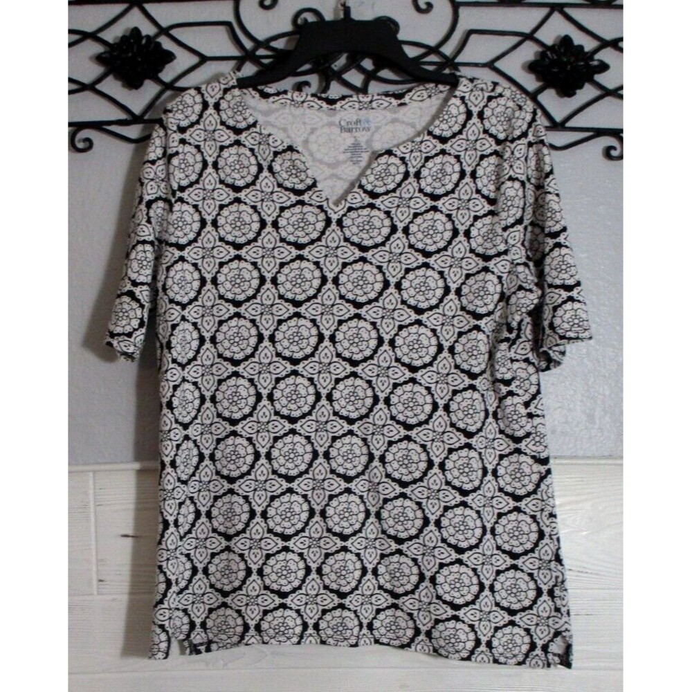 Croft & Barrow Women's Top Size S Short Sleeve Multicolored Floral Round Neck